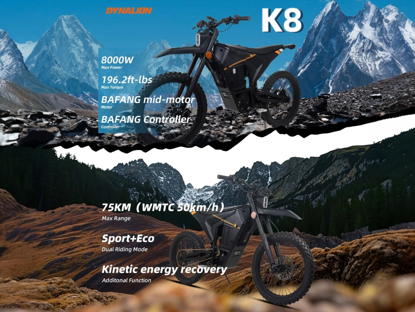 K8 Pro Electric Dirt Bike-Long Range, Samsung Lithium Battery, 275 lb.ft. of torque for $99/month